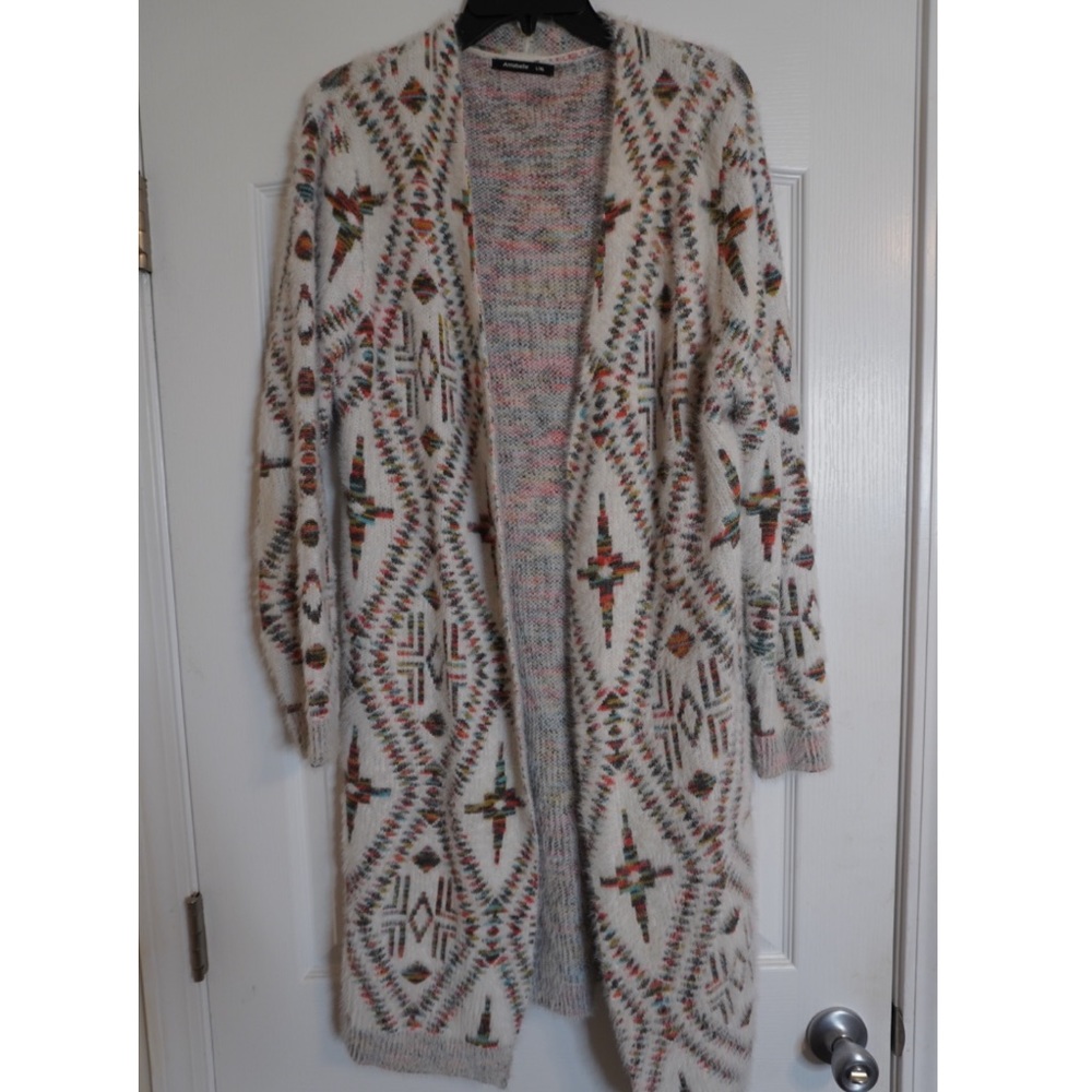 Annabelle Woven Fuzzy Cardigan with Aztec Pattern